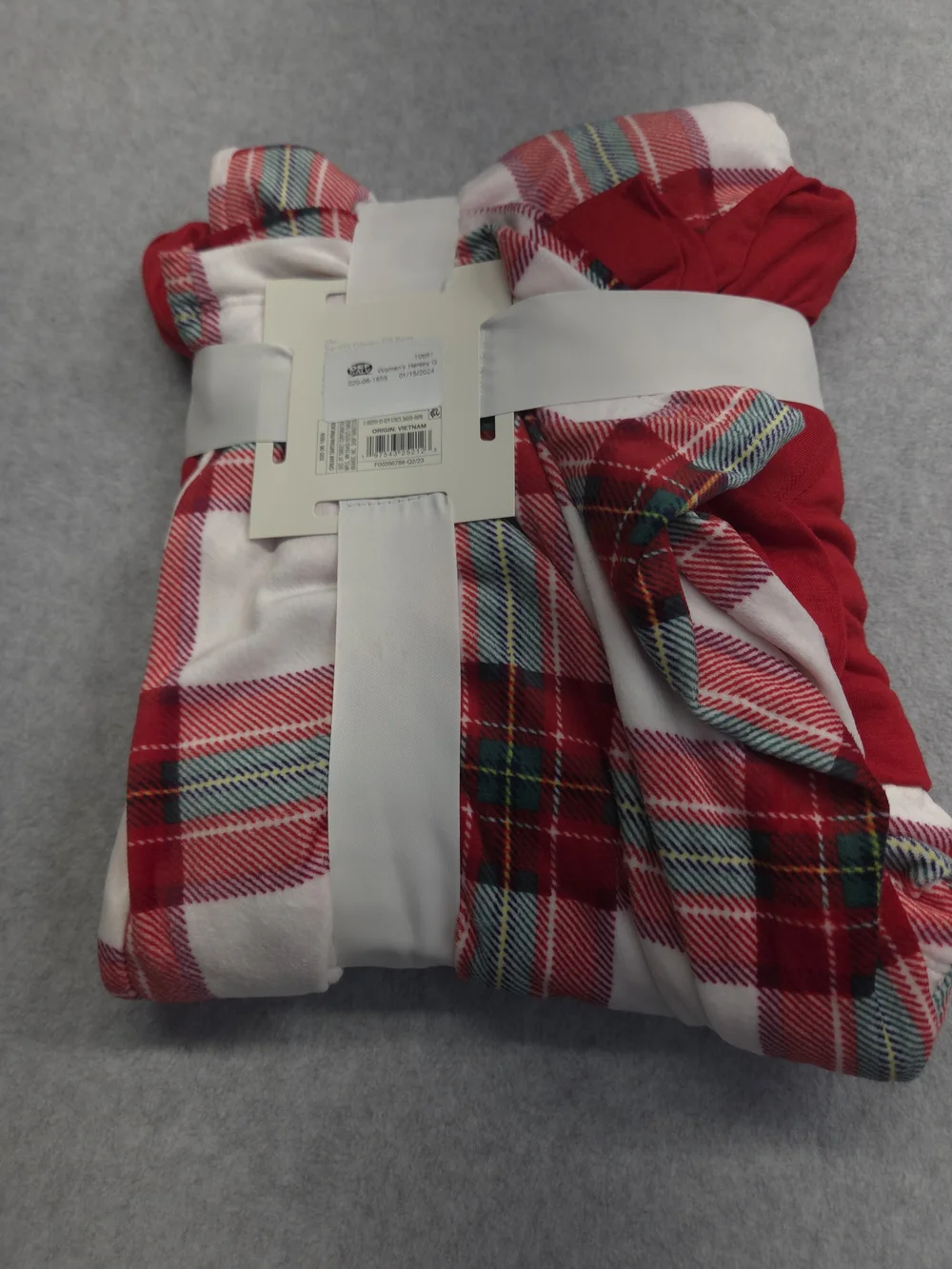 0375 stars above Red Top with Red & White Plaid Pajama Pants